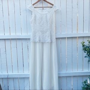 Poly USA Maxi Dress‎ Large White Embroidered Sequin Cap Sleeve Formal Gown 2308